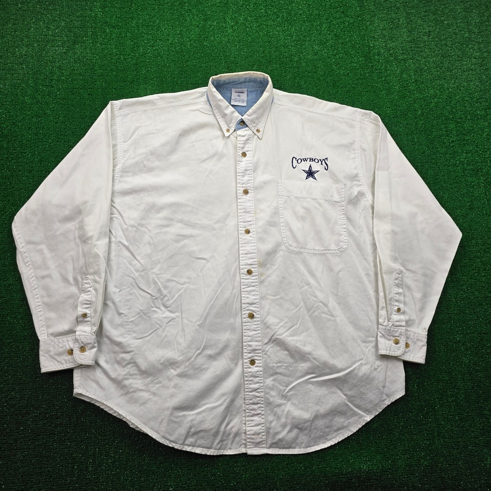 Vintage Dallas Cowboys Shirt Mens XL White Button Down Long Sleeve NFL‎ Football